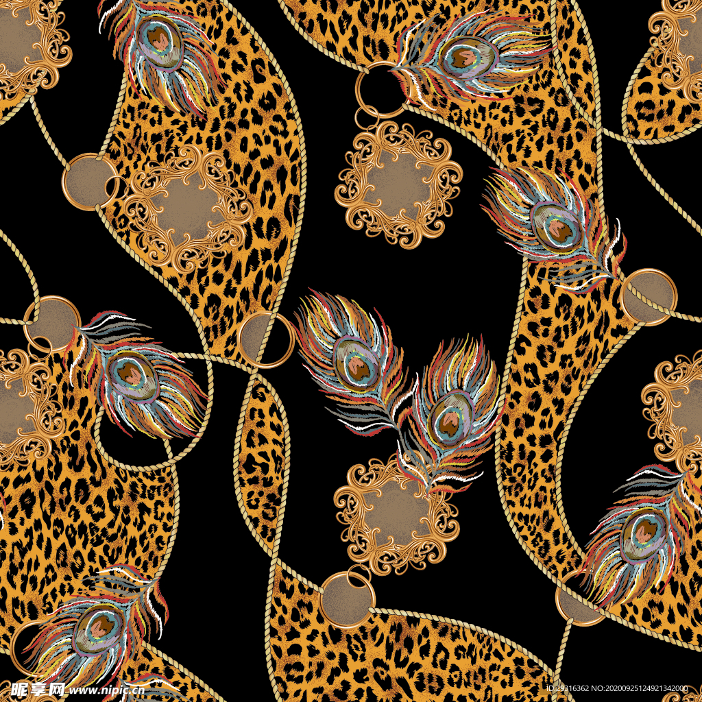 大牌 链条 豹纹 皮带 印花