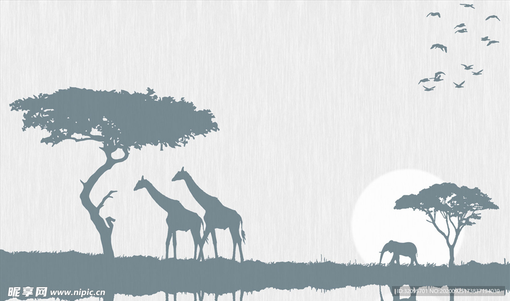 剪影3D长颈鹿背景墙