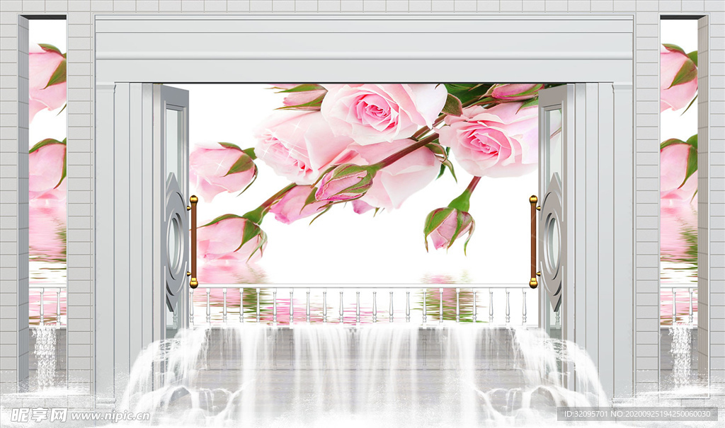 罗马柱玫瑰瀑布