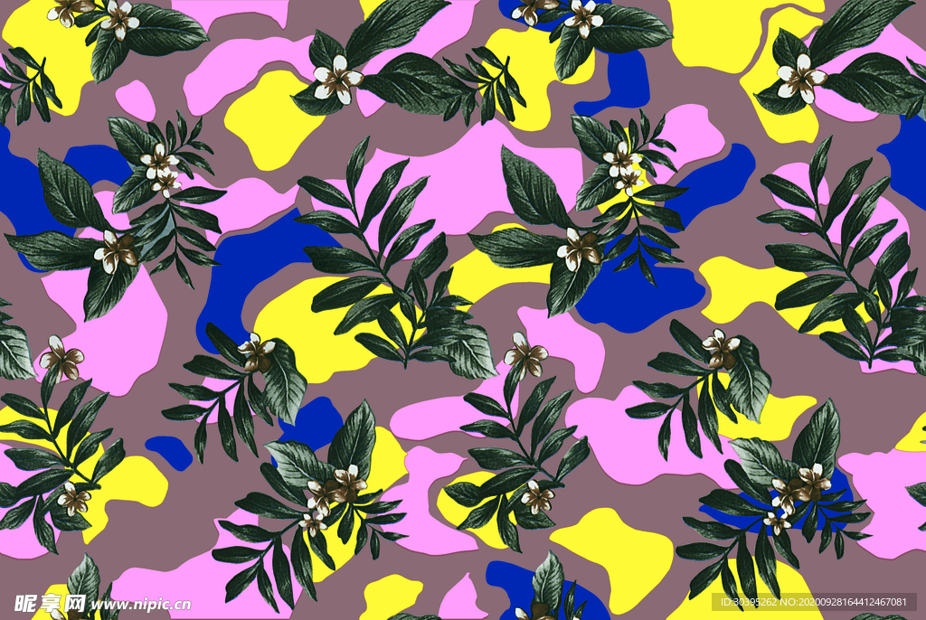 数码 大花 迷彩 色块 叶子