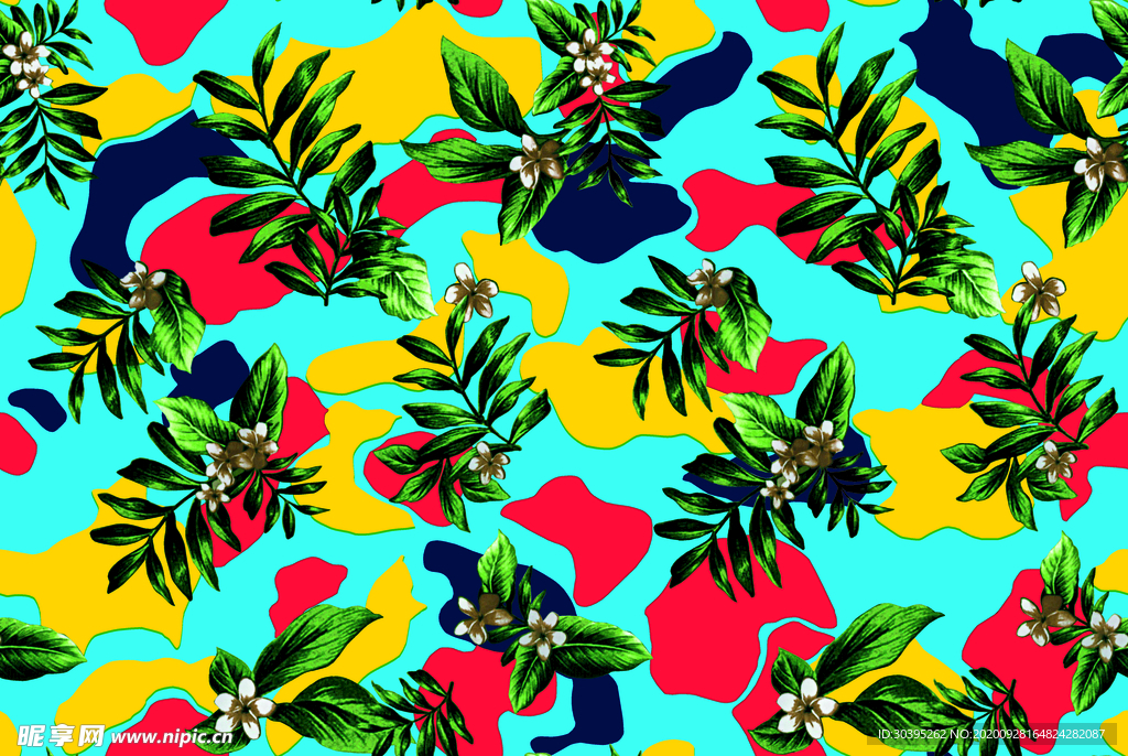 数码 大花 迷彩 色块 叶子