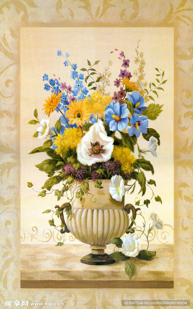 欧式花瓶油画玄关画