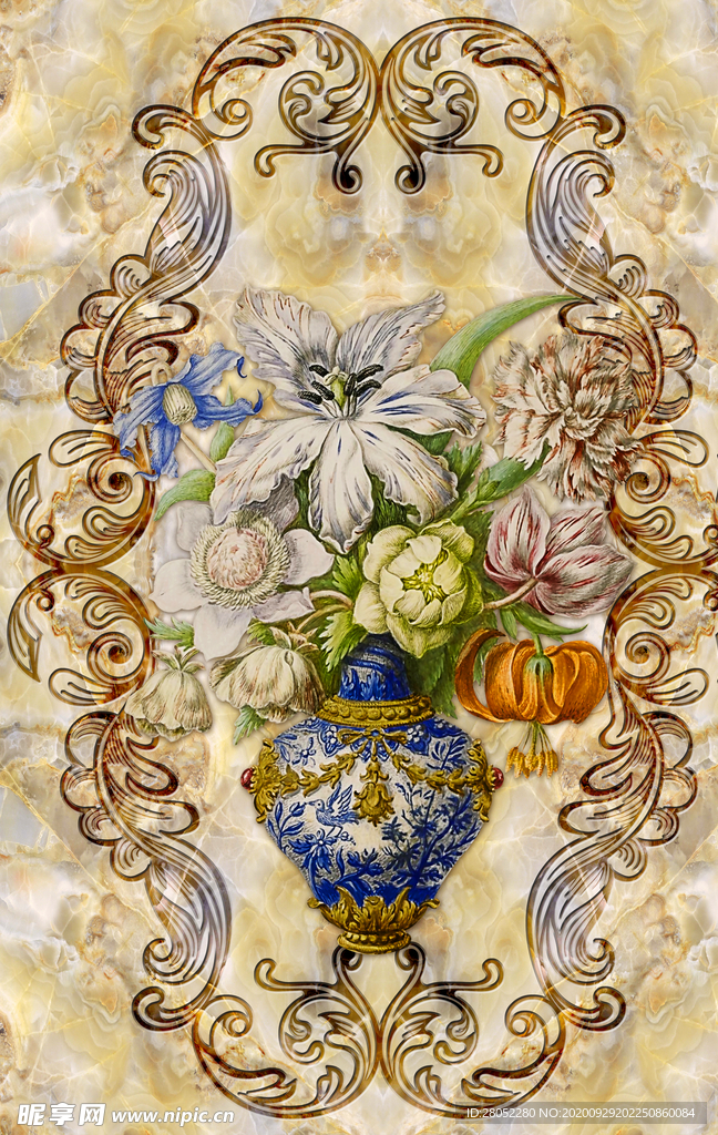 欧式花瓶玄关画