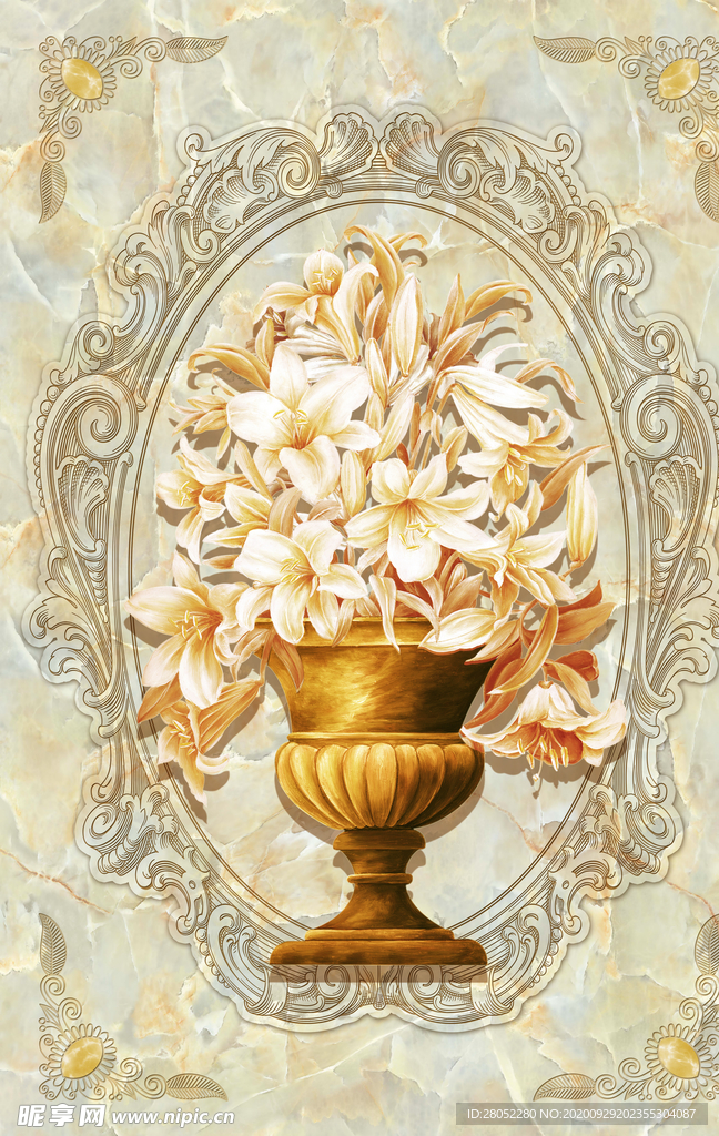 富贵平安花瓶玄关画