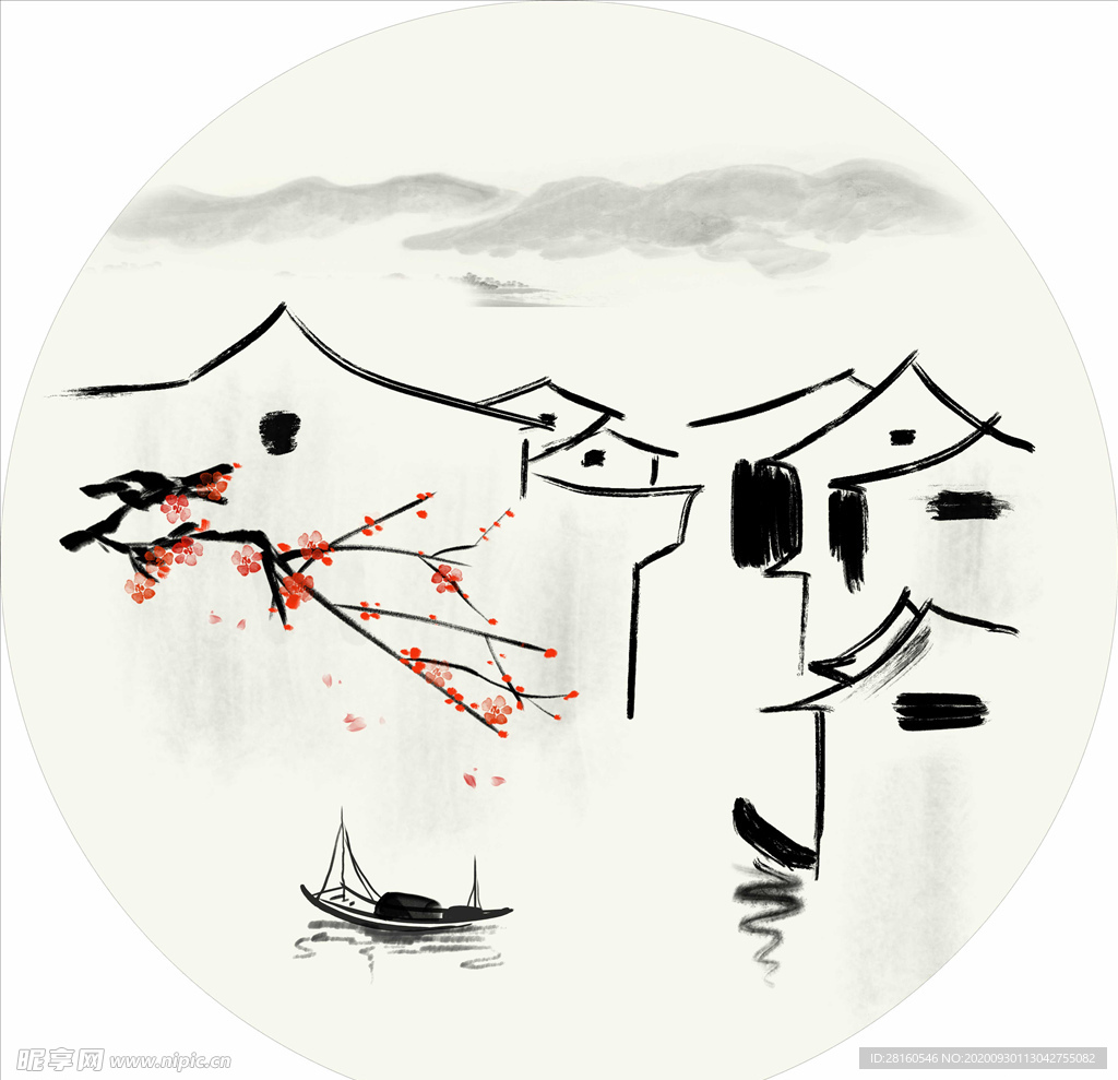 江南水乡水墨画