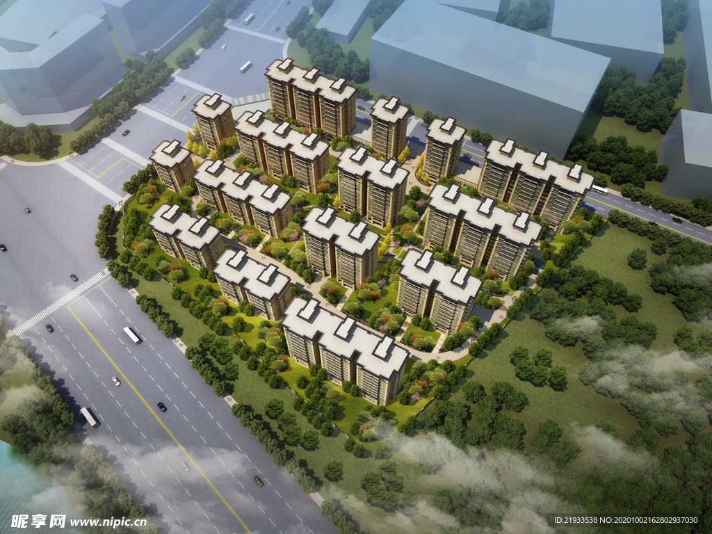 小区鸟瞰环境效果图图片