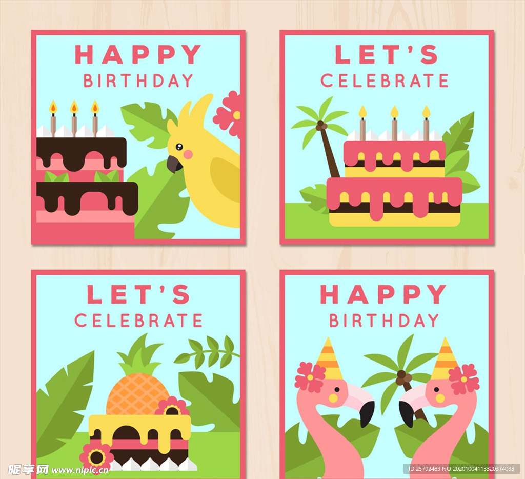 热带花鸟生日贺卡