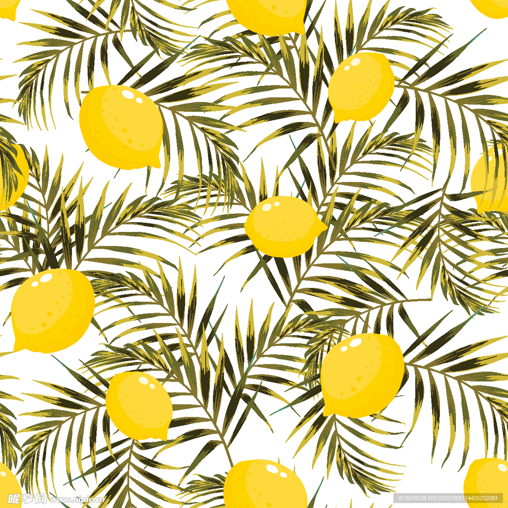 柠檬热带树叶矢量分层