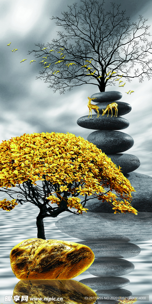 新中式轻奢麋鹿装饰画