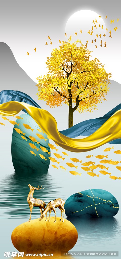 新中式轻奢麋鹿装饰画