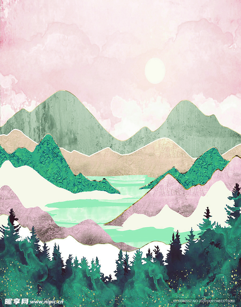 山水画  数码印花