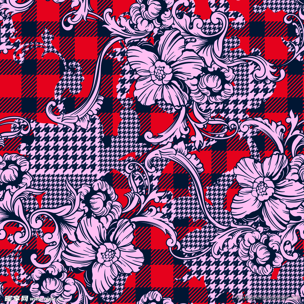 格子花卉背景