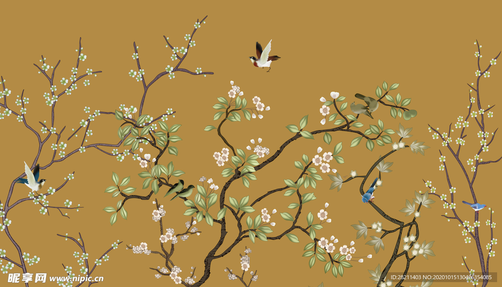 背景墙燕子梅花壁纸壁画