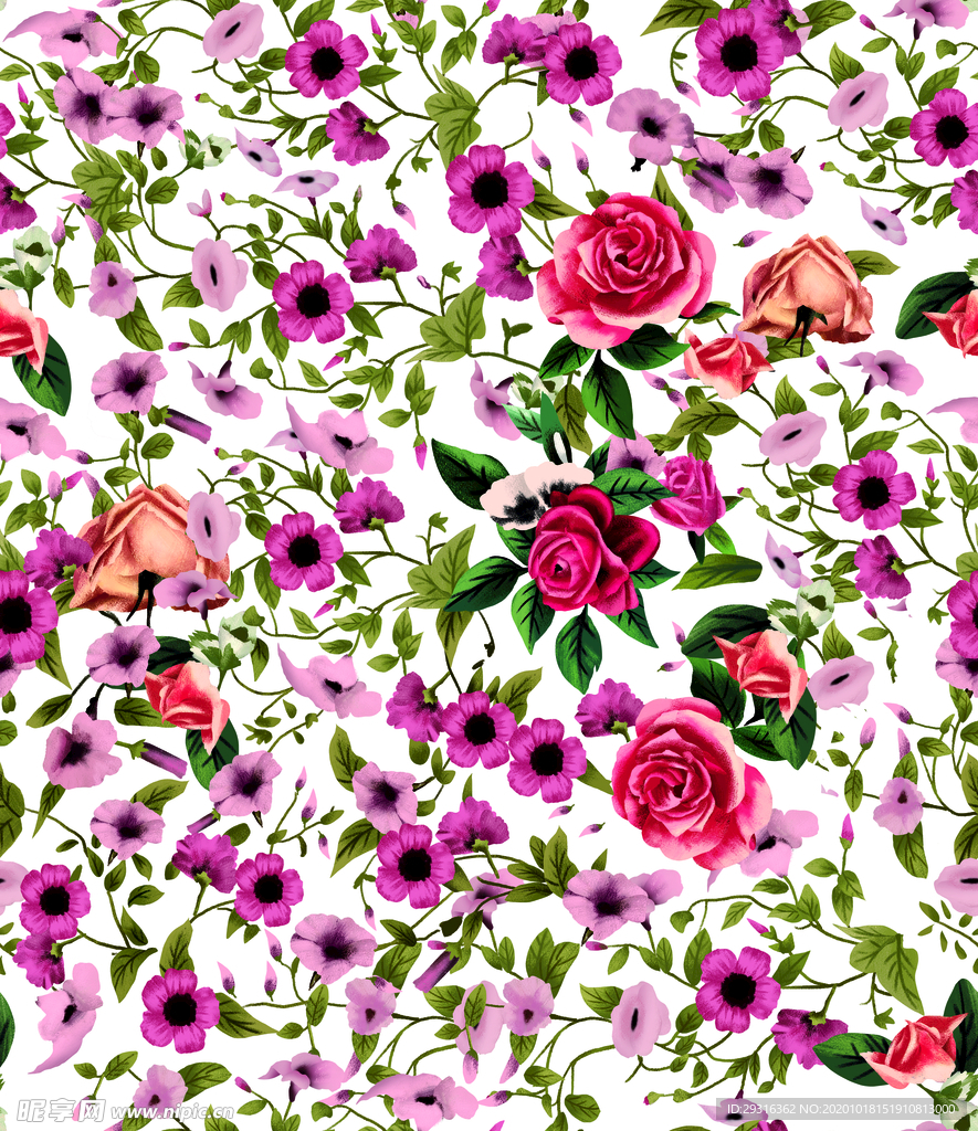 大牌 玫瑰花 小碎花 数码印花