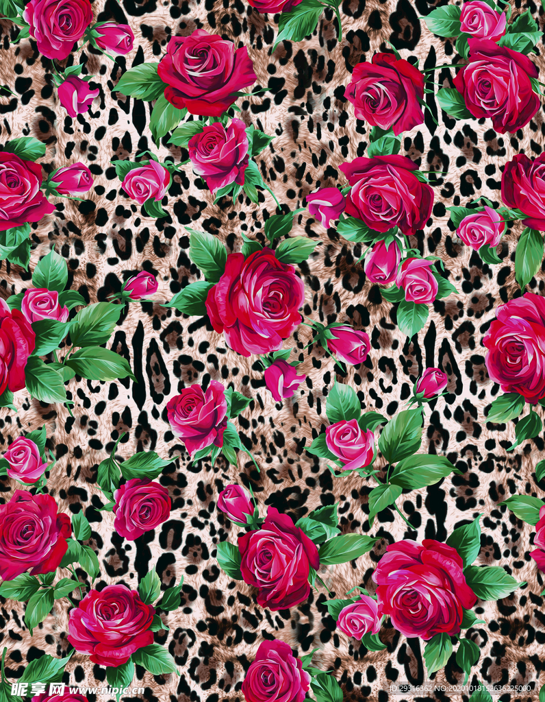 大牌 玫瑰花 豹纹  数码印花