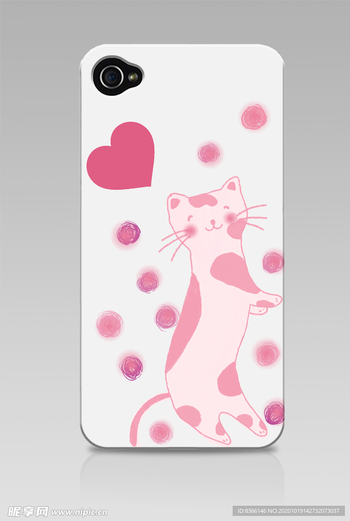 手机壳手绘插画粉色小猫