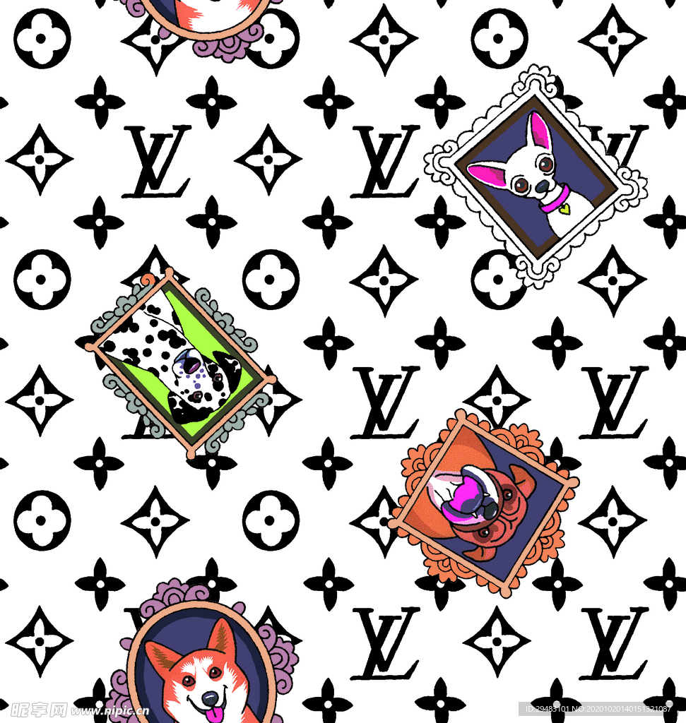 抽象花型 小狗猫咪 大牌