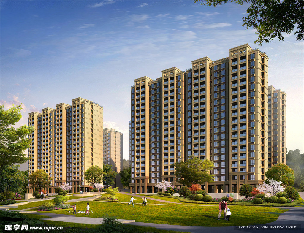 小区别墅洋房庭院建筑景观效果图