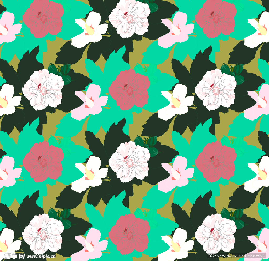 国风插画百花图色彩鲜明