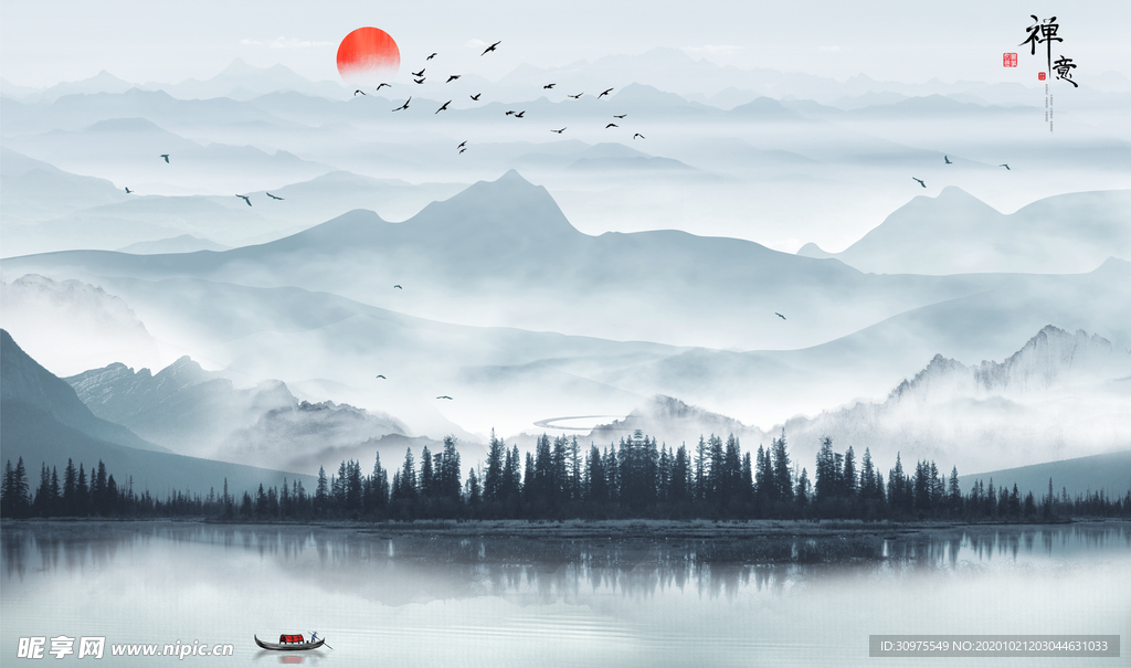 新中式意境山水背景