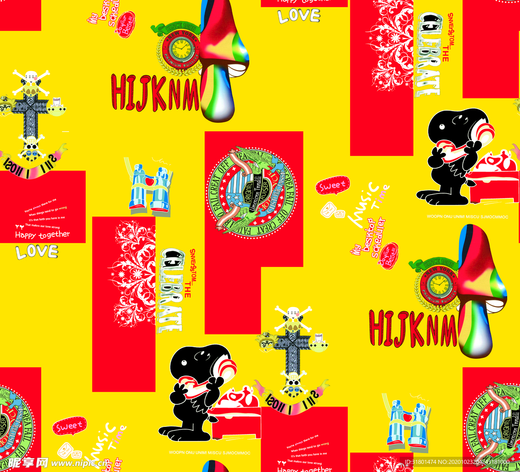 字母 卡通 动物 米奇 印花