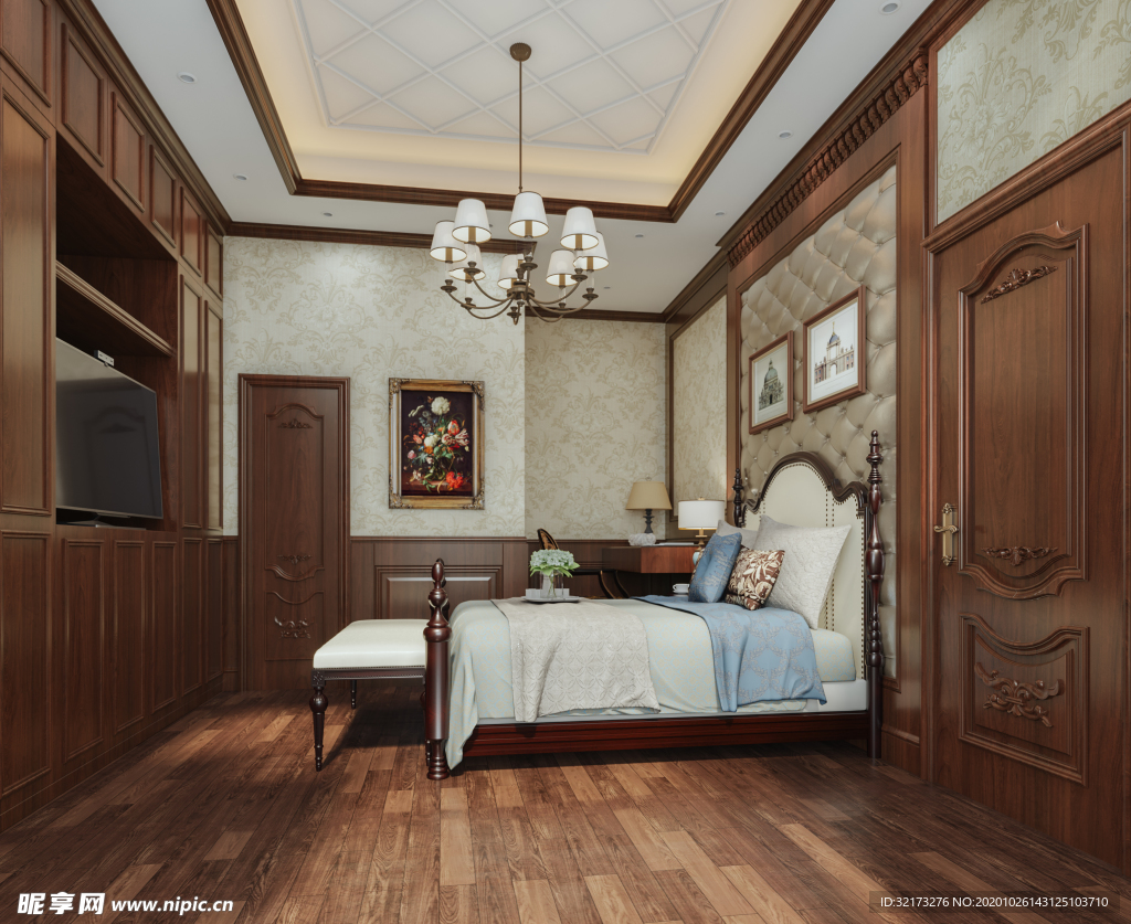 美式卧室房间效果图