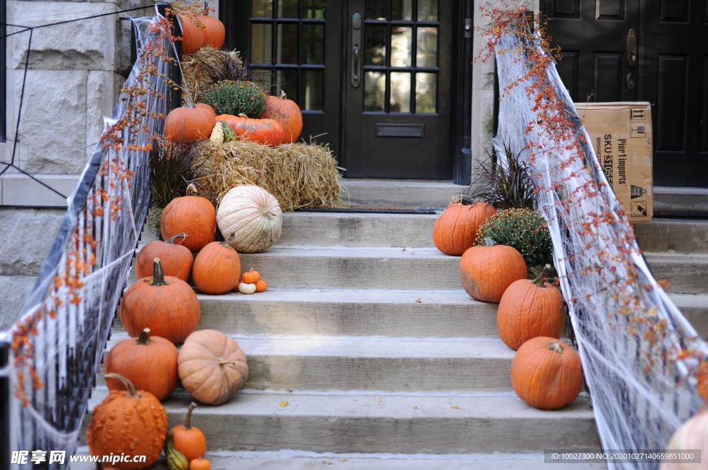 万圣节南瓜过道大门口背景