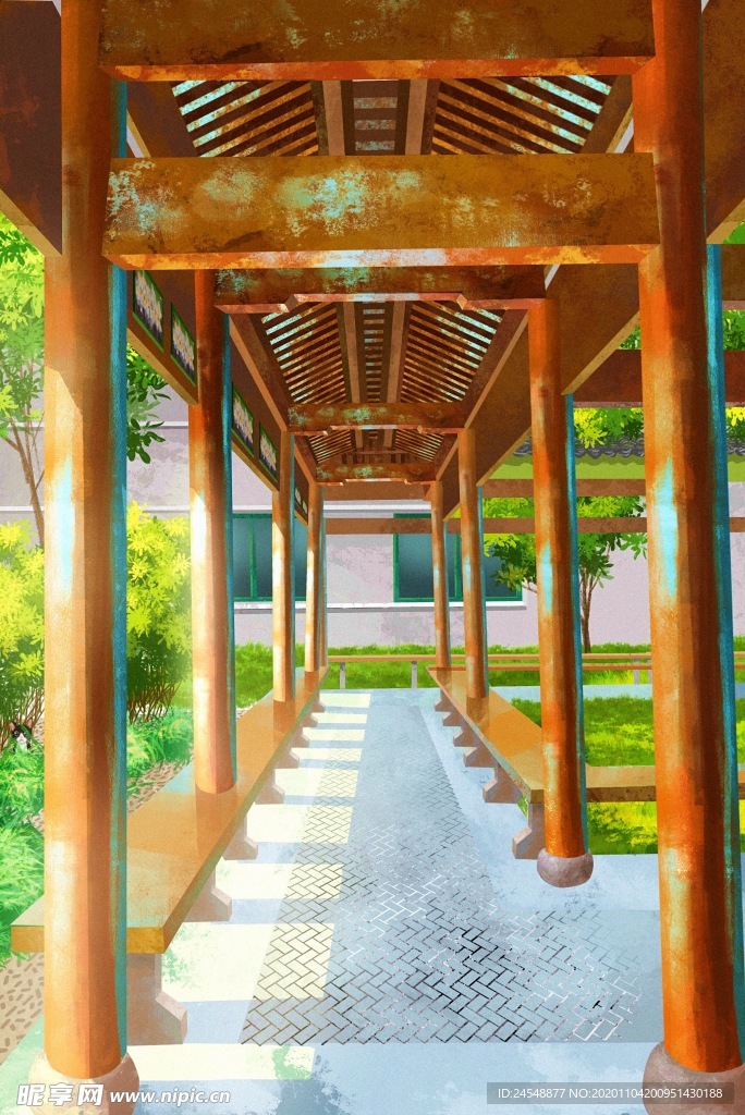 建筑长廊插画