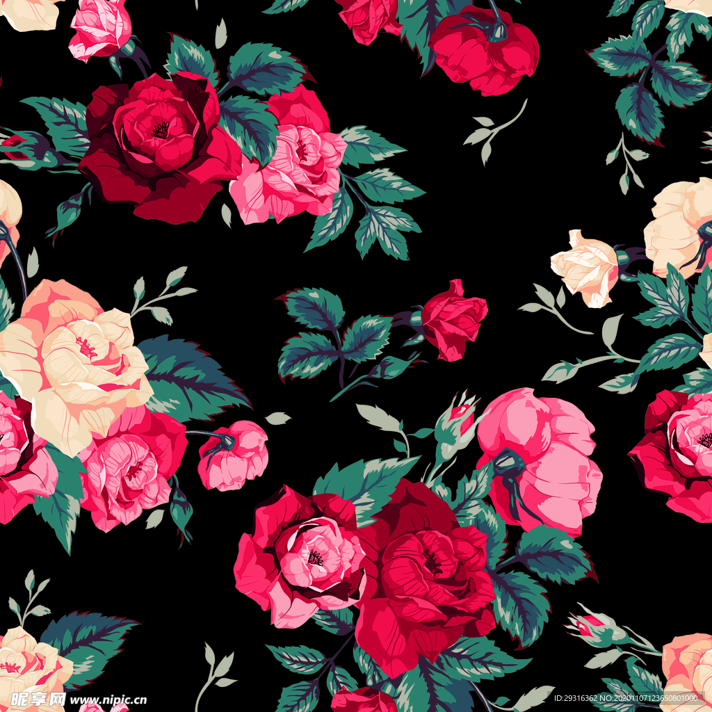 大牌 玫瑰花 手绘花 数码印花