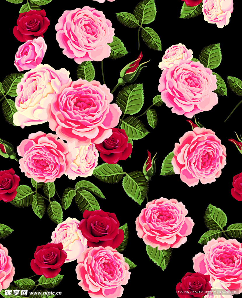 大牌 玫瑰花 手绘花 数码印花