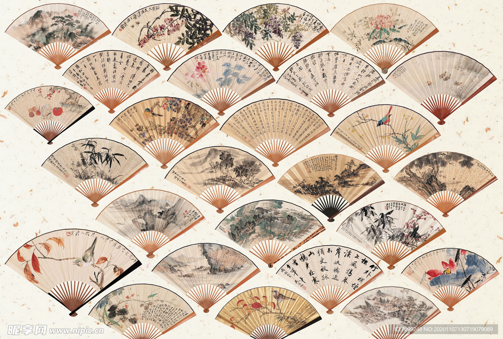 折扇国风水墨山水怀旧工笔梅花