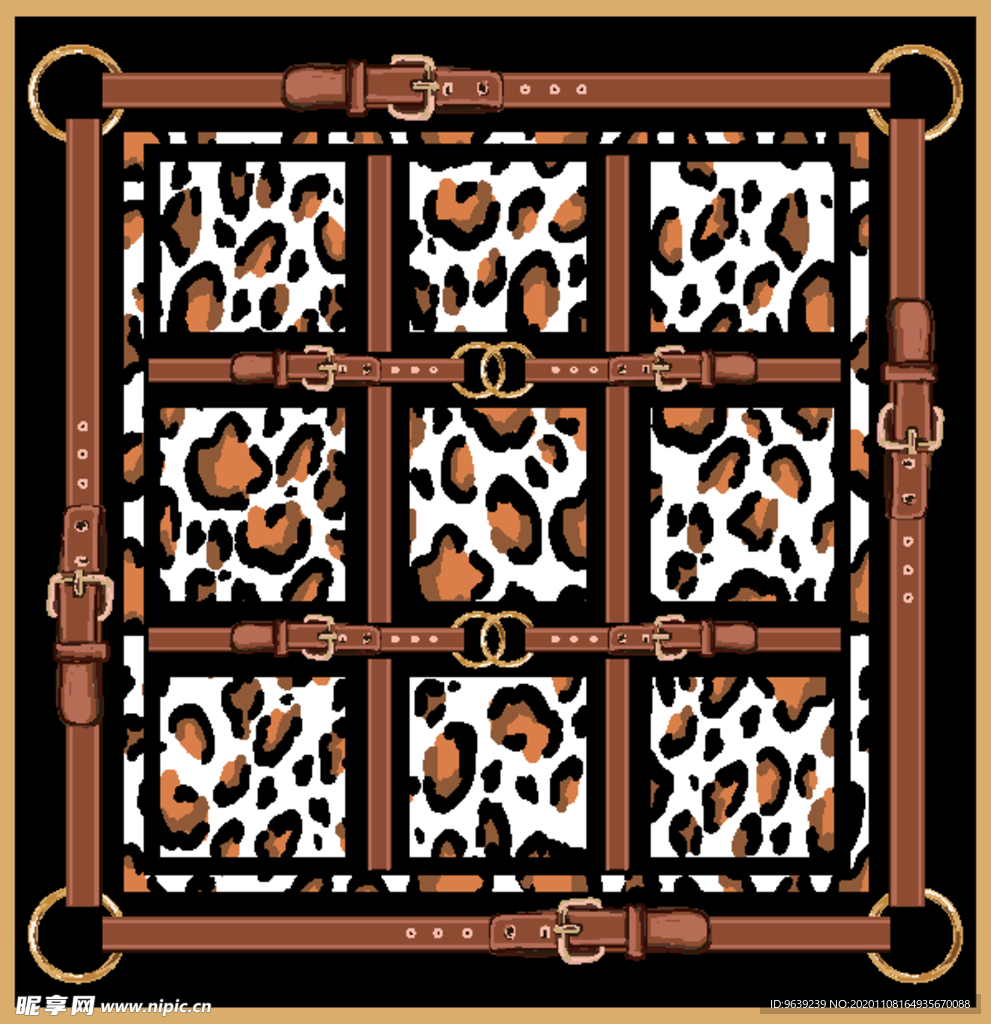 豹纹链条皮带方巾