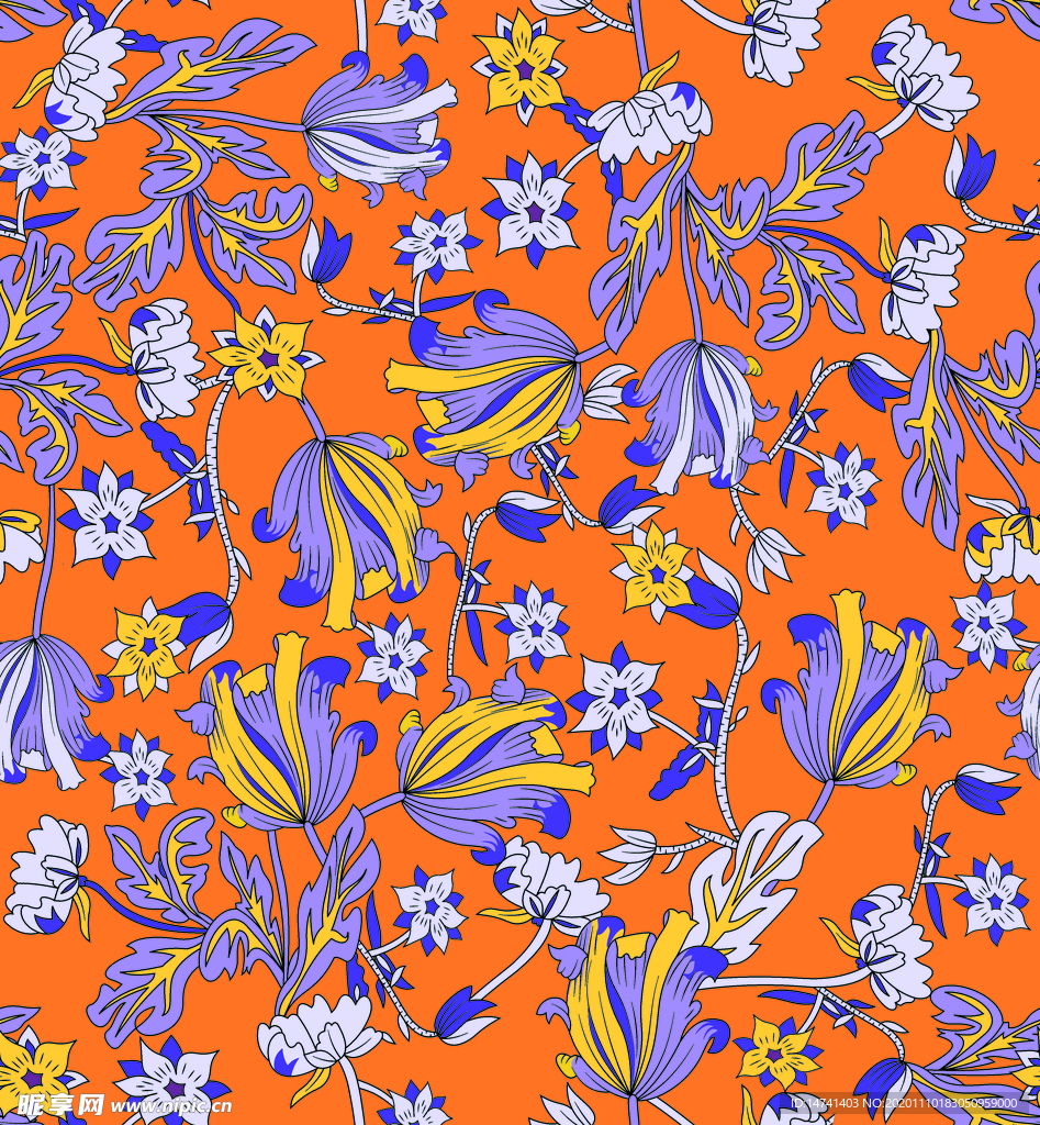 清新民族线条手绘花卉碎花