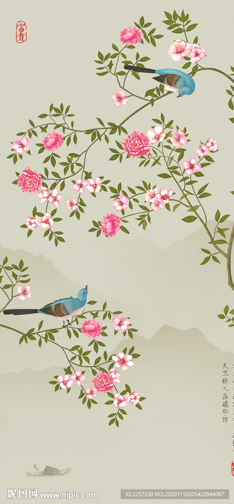 新中式花鸟玄关背景