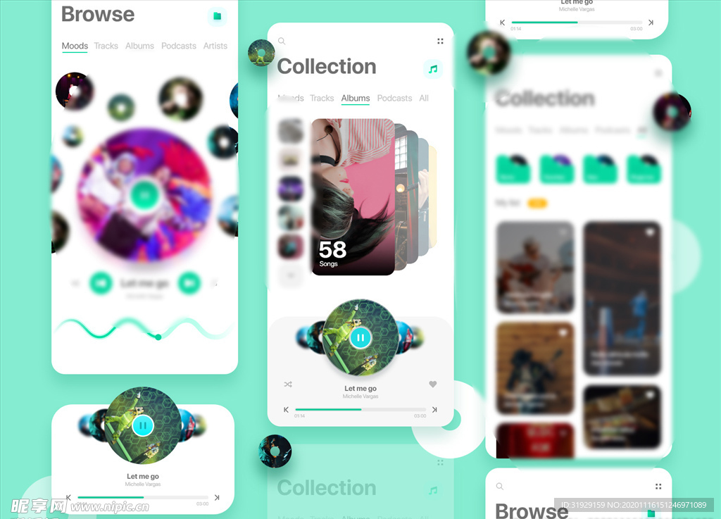xd音乐绿色UI设计播放页首页