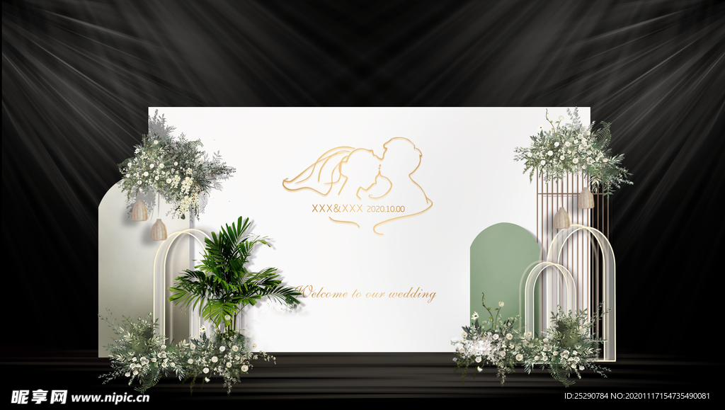 泰式小清新白绿婚礼迎宾区签到区