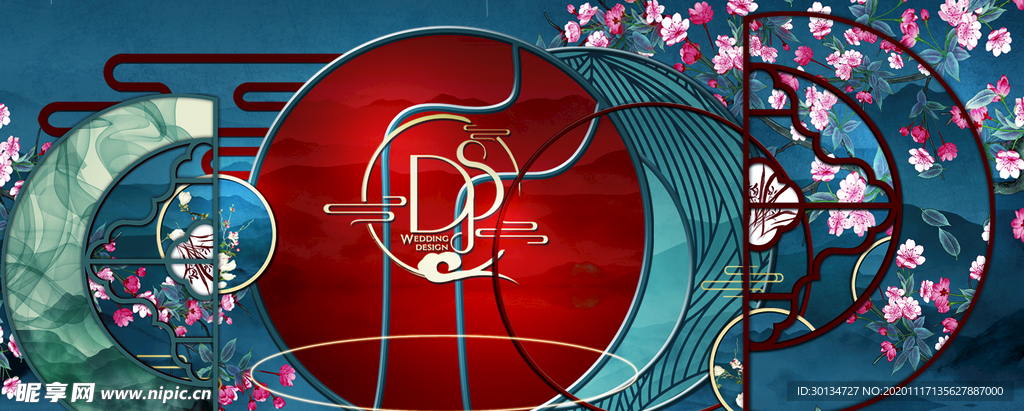 新中式婚礼舞台背景传统婚礼