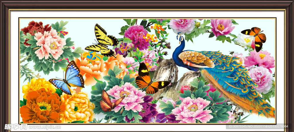 孔雀牡丹装饰画