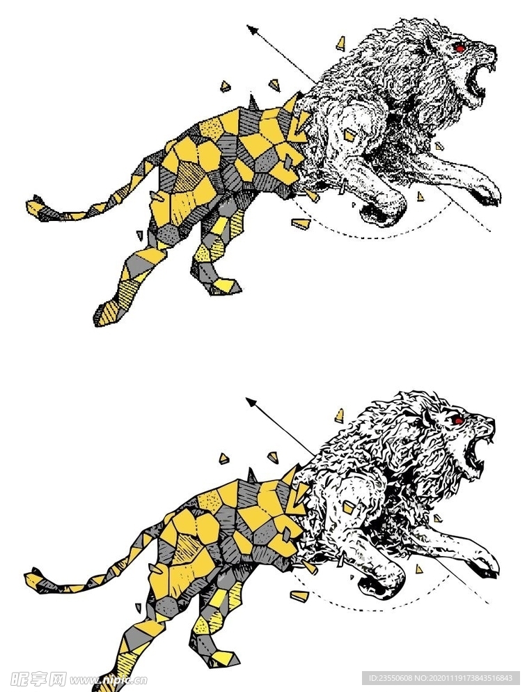 咆哮的金色狮子描摹矢量图