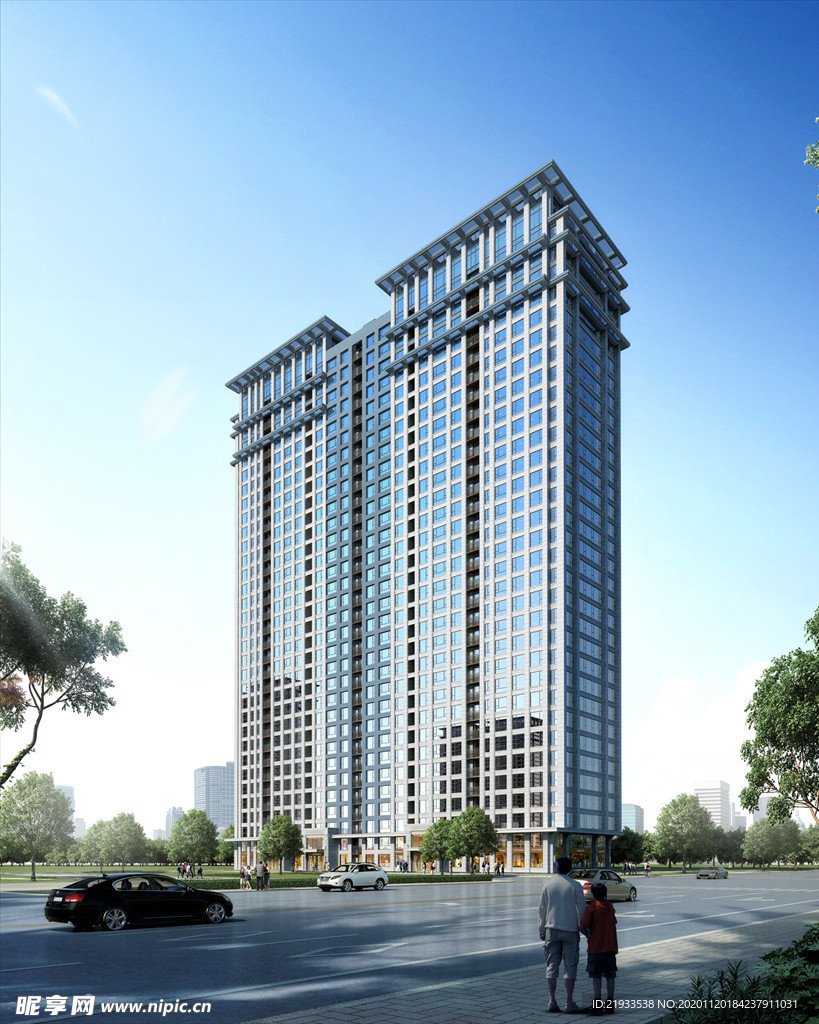 办公楼建筑室外小区高层效果图