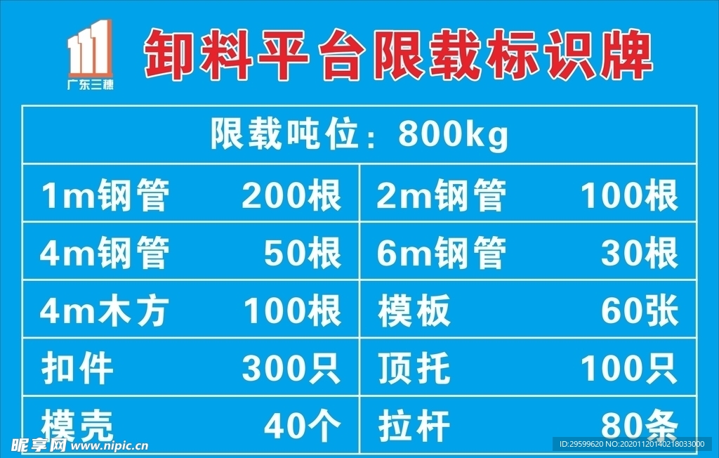 卸料平台限载标识