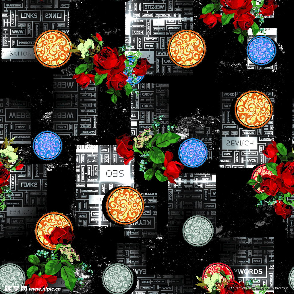 潮牌  数码印花  无缝  彩