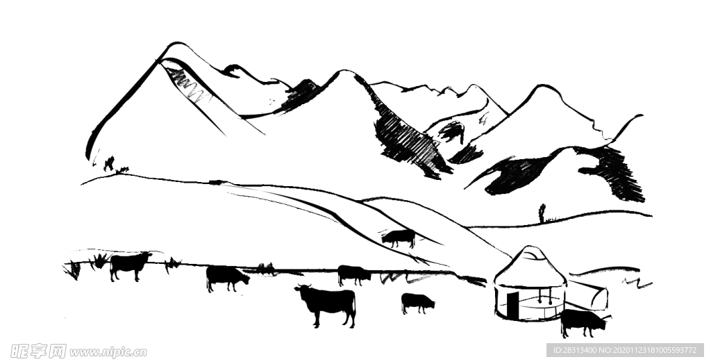 山水牛羊简笔画