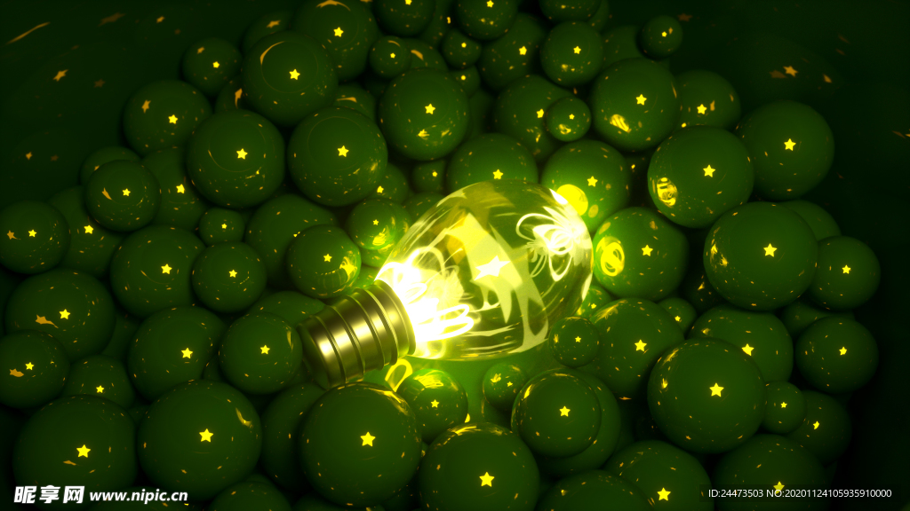 发光的星星灯泡堆积在球体中