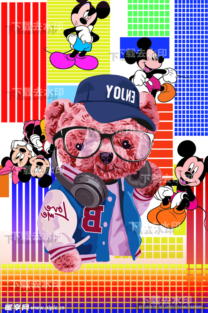 熊 几何 条纹 大牌 印花