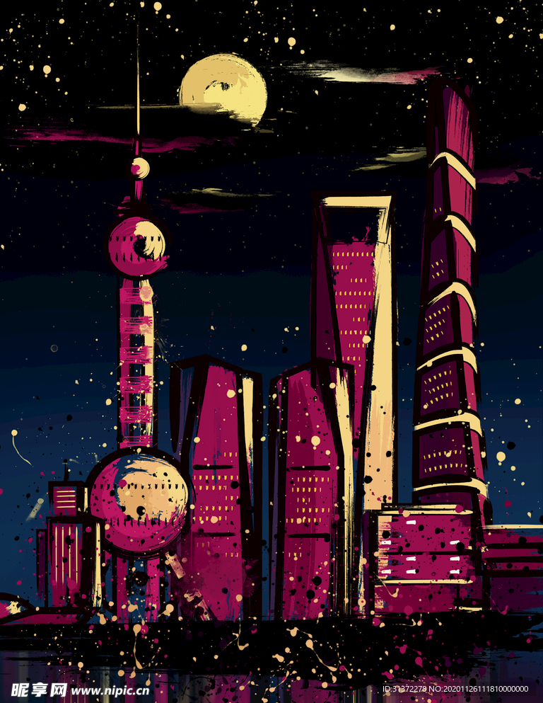 手绘现代建筑地标图片