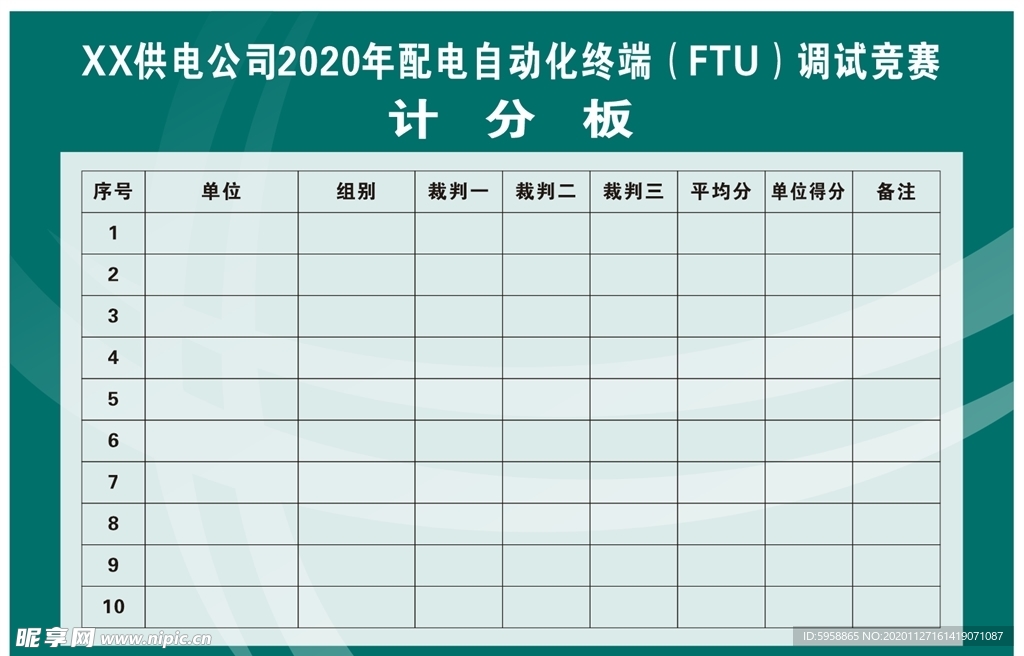 配电FTU调试竞赛计分板