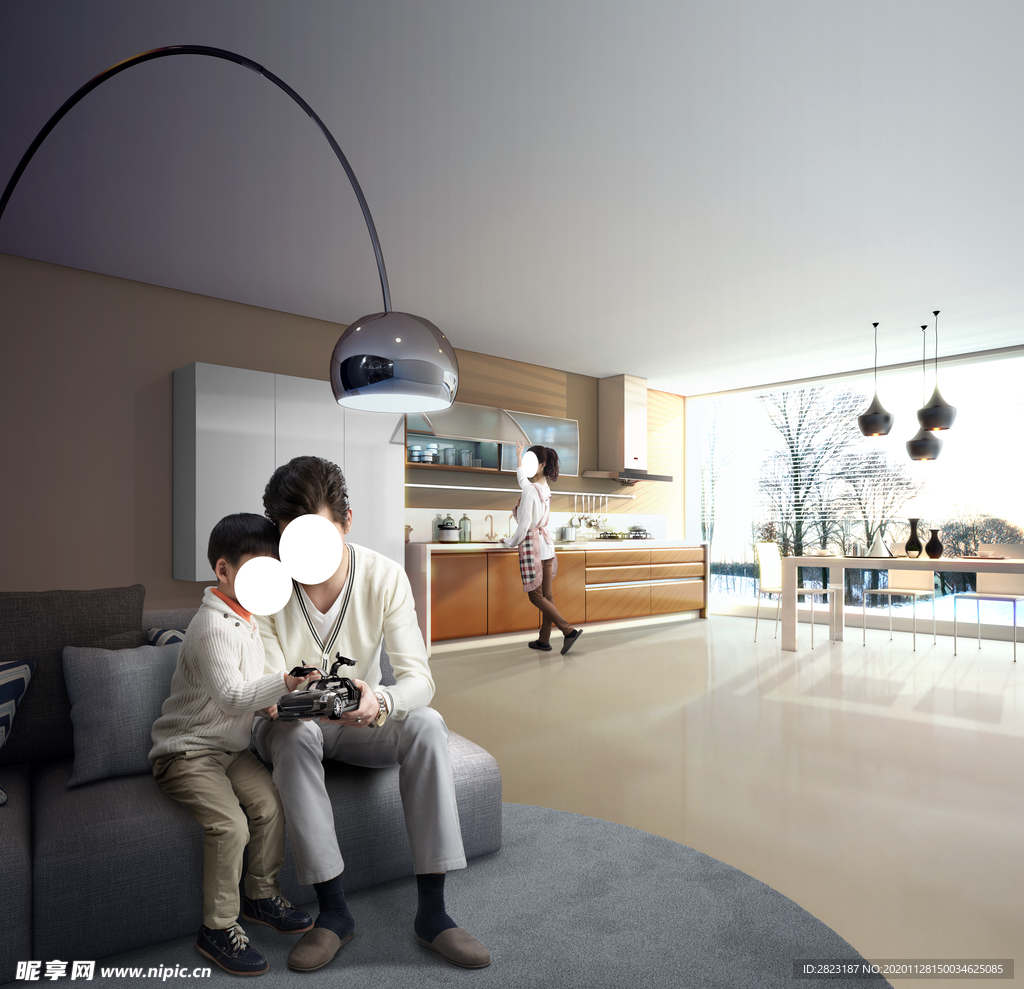 一家三口 卫浴 台灯