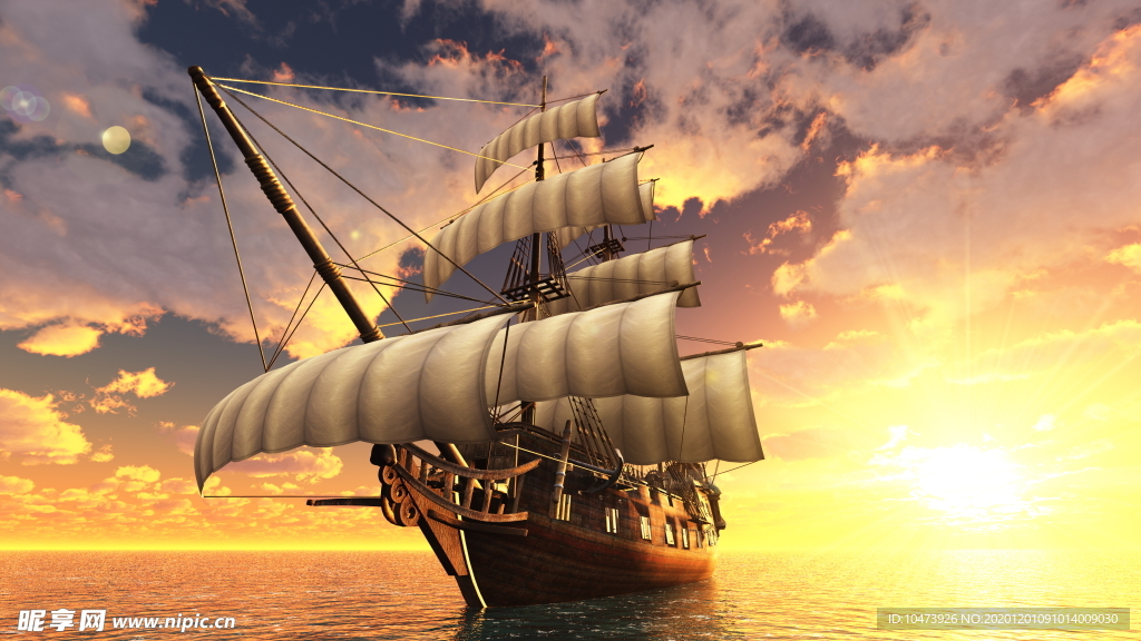 海上漂流的帆船