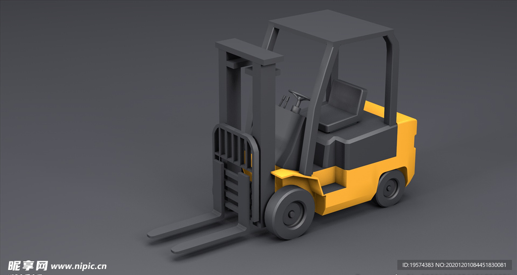 C4D卡通叉车模型